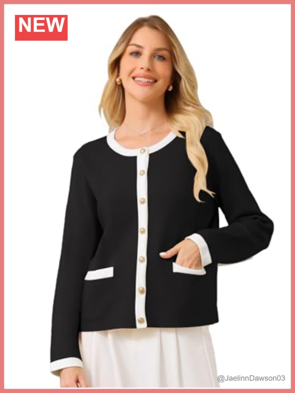 Women's Knit Ribbed Cardigan Button Down Contrast Sweater